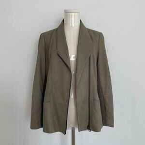Vince Gray Leather Moto Asymmetric Zip Jacket Size M